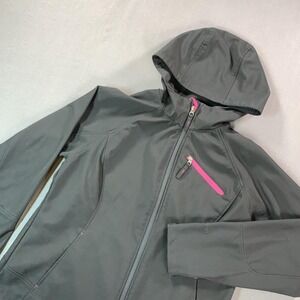 FreeTech Jacket Girls 12-14 Black Hooded Softshell Full Zip Fleece Lined Outdoor